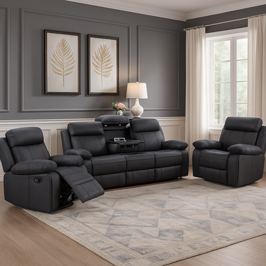 Elliston Recliner Lounge Suite in NZ with Premium Black Rhino Fabric Upholstery