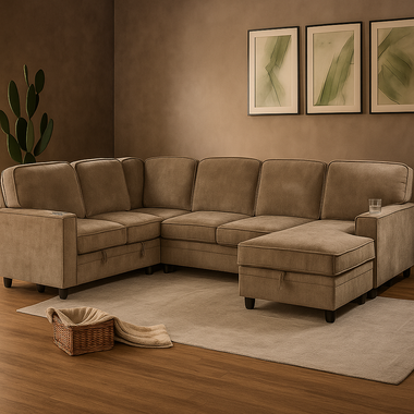 Martin Lounge Suite and Sofa Bed in Taupe Grey Fabric with L-Shaped Design in New Zealand