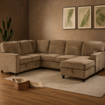 Martin Lounge Suite and Sofa Bed in Taupe Grey Fabric with L-Shaped Design in New Zealand