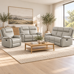 Roberto Light Grey leather recliner lounge suite in a bright living room
